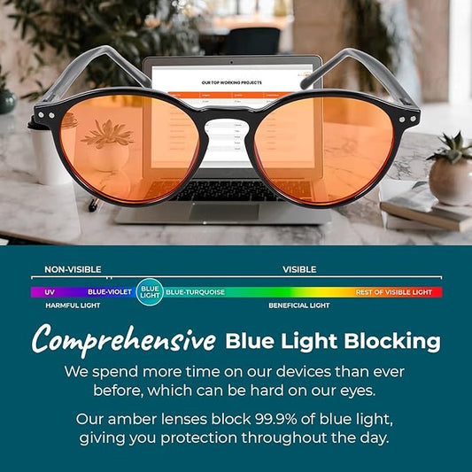 Blue Light Blocking Glasses for Women + Men - Better Sleep + Anti Eye Strain Protection - Computer Screens & Gaming