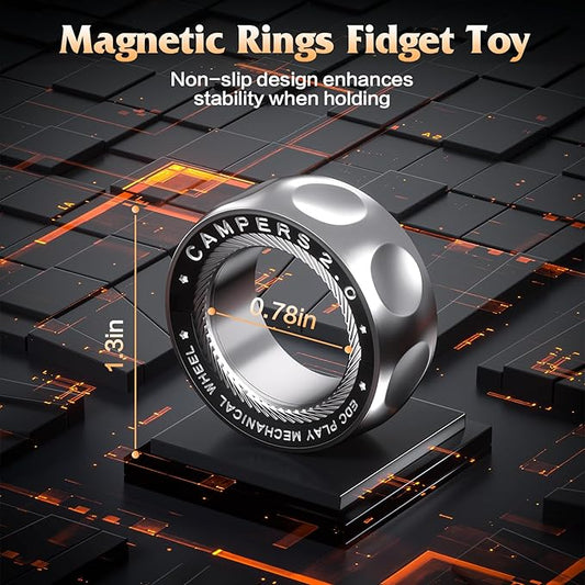 Upgrade Fidget Spinner for Stress Relief,Magnetic Fidget Spinner Rings with Rotating Sounds/Anti-Slip,Stainless Steel Ring Toy Stress Anxiety ADHD Relief Tool, Gifts for Adults and Teens