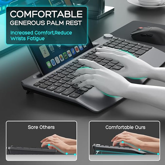 Ergonomic Wireless Keyboard and Mouse with Wrist Rest,Phone Holder - 2.4GHz Full-Sized Low-Profile Quiet Wireless Mouse and Keyboard Combo for Computer, Laptop, PC, Mac-Grey