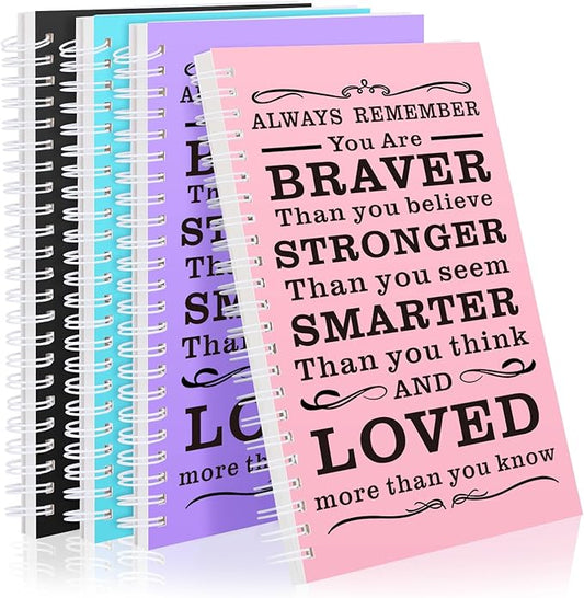4 Pcs A5 Spiral Notebook,Inspirational Journal,Motivational Journal for Women Men,100 Pages Lined Spiral Journal Notebook Diary for School,Travel,Business,Work (Spiral-Always 4 Colors)