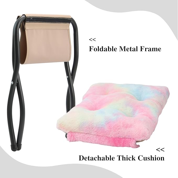 15"(H) Folding Ottoman, Foldable Footrest Stool, Portable Small Foot Stool for Couch, Collapsible Foot Rest Ottoman for Sofa, Accent Padded Ottomans for Living Room, Bedroom, Rainbow