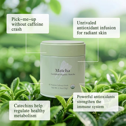 MatchAdmire Premium First Harvest USDA Certified Organic Green Tea Matcha Powder, Rich Flavor, 100% Vegan with No Fillers, Radiation-Free (50g Culinary Grade Matcha)