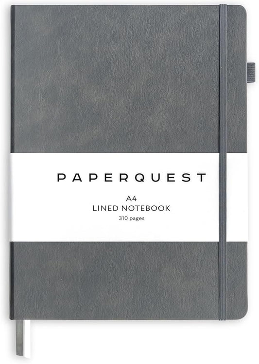 A4 Hardback Notebook, Vegan Leather Journal Lined, 310 Pages, 100GSM Thick Paper, Lay flat Notebook for Women, Men, Writing, Office, Work, Study, College Ruled Notebook with Pocket,