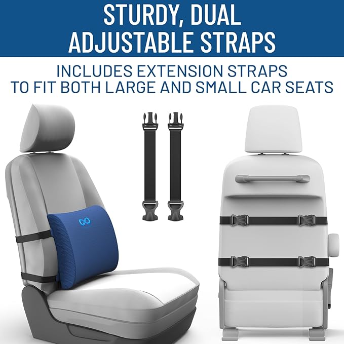 Everlasting Comfort Lumbar Support Cushion for Car Seat - Memory Foam Back Cover for Car - Lumbar Support Promotes Better Posture, Back Pain Relief - Ideal for Driving