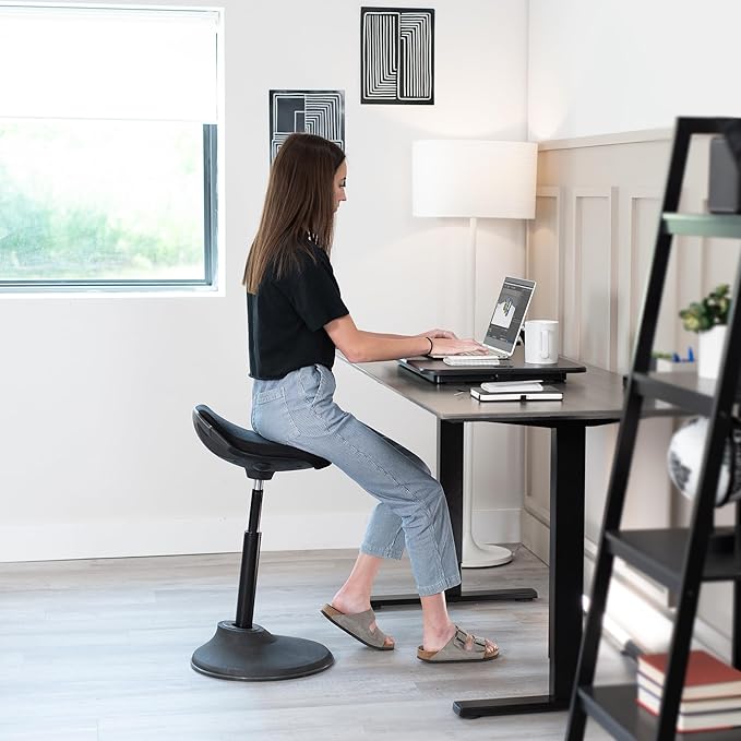 VIVO Ultra-Slim Single Top Height Adjustable Standing Desk Riser, Compact Sit Stand Desktop Converter for Monitor or Laptop, Black, DESK-V001J