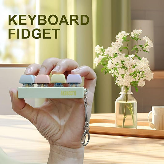Keyboard Fidget Toy, Finger Fidget Clicker Keychain Accessories Autism Sensory Toys Stress Relief for Adults (Four Colors)