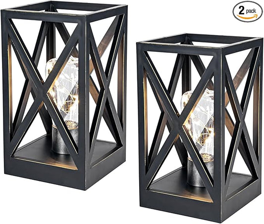 WINGBO 2 Pack Retro Battery Powered Table Lamps, Battery Operated Cordless Lamp Set, Portable Nightlight Decorative Light for Living Room Dining Room Bedroom Entryway Patio Backyard, Black Finish