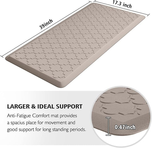 WISELIFE Kitchen Mat Cushioned Anti Fatigue Floor Mat,17.3"x39", Thick Non Slip Waterproof Kitchen Rugs and Mats,Heavy Duty PVC Foam Standing Mat for Kitchen,Floor,Home,Desk,Sink,Laundry,Khaki