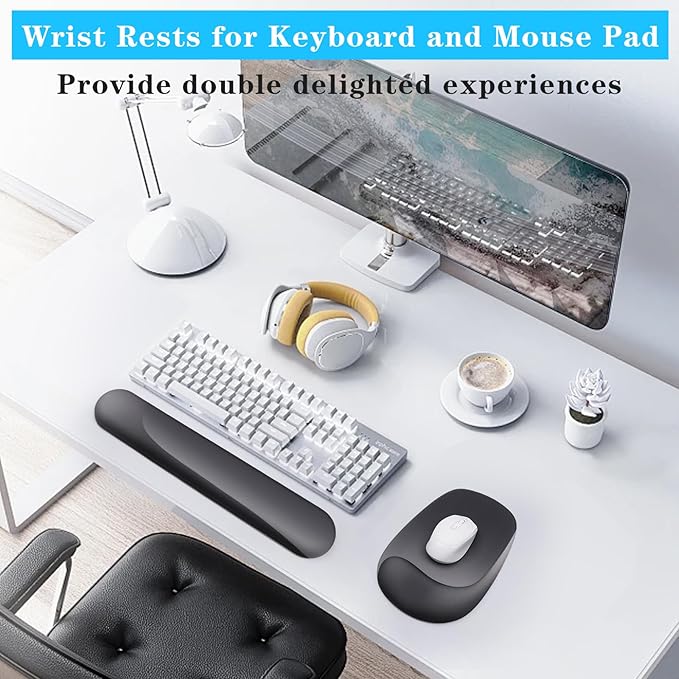 Wrist Rest for Keyboard and Mouse, Ergonomic Gel Computer Keyboard Wrist Rest with Memory Foam, Keyboard Wrist Support Pad for Long Hours of Work, Gaming, Studying-Relieve Wrist Pain
