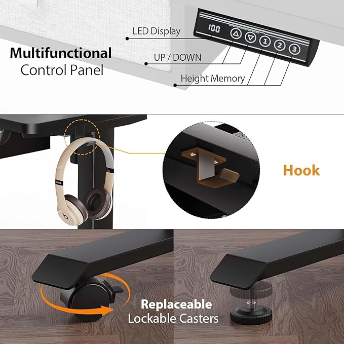 XINYAO Standing Desk with 5 Drawers, 63 x 30 Inch Electric Height Adjustable Stand Up Desk, Ergonomic Table with Storage Larger Desktop, Computer Workstations