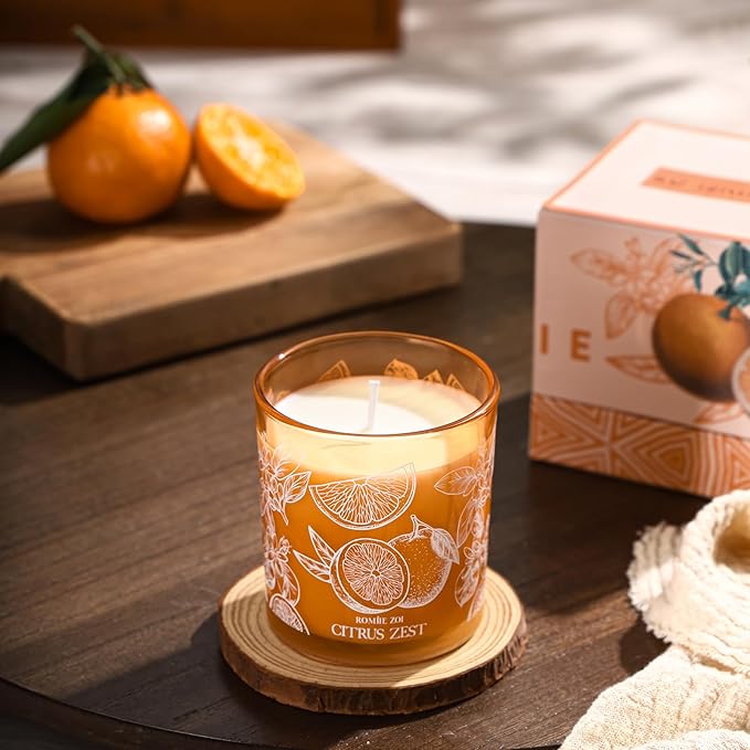 Scented Candle - Citrus - 6oz Aromatherapy Soy Wax Jar Candle for Home, Gifts for Women - 170g
