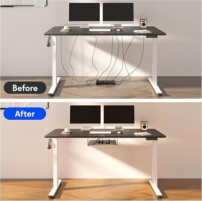 FLEXISPOT EN2 Whole-Piece Standing Desk with Clamp Power Strip, 48 x 30 Electric Stand Up Height Adjustable Desk with Cable Management (Gray Frame + 48" Black Walnut Desktop, 2 Packages)