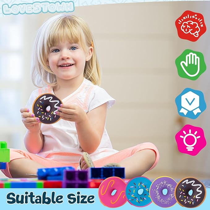 LovesTown 4PCS Donut Stress Ball - Artificial Donut Sensory Toys for Birthday Party Favors, Photo Props & Display