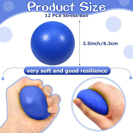 12 Pcs Blue Foam Stress Ball Squeeze Stress Relief Balls for Kids and Adults Hand Exercise Sensory Relief Toys for Anxiety ADHD Autism (Blue)