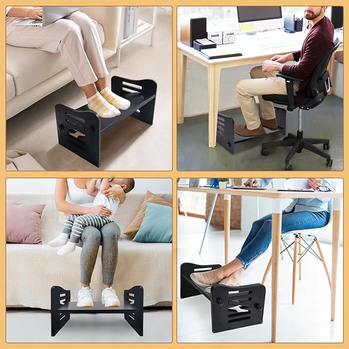 Myplace Bamboo Adjustable Under Desk Footrest, Ergonomic Foot Rest with 7-Level Adjust, Slanted Foot Rest Stool for Home Office Kitchen Bedroom (Black)