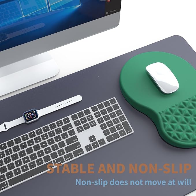 Ergonomic Mouse Pad Wrist Support with Massage Design, Pain Relief Mousepad with Wrist Rest, Memory Foam & Non-Slip PU Base, Computer Mouse Pads for Desk, Office & Home(Medium Green)