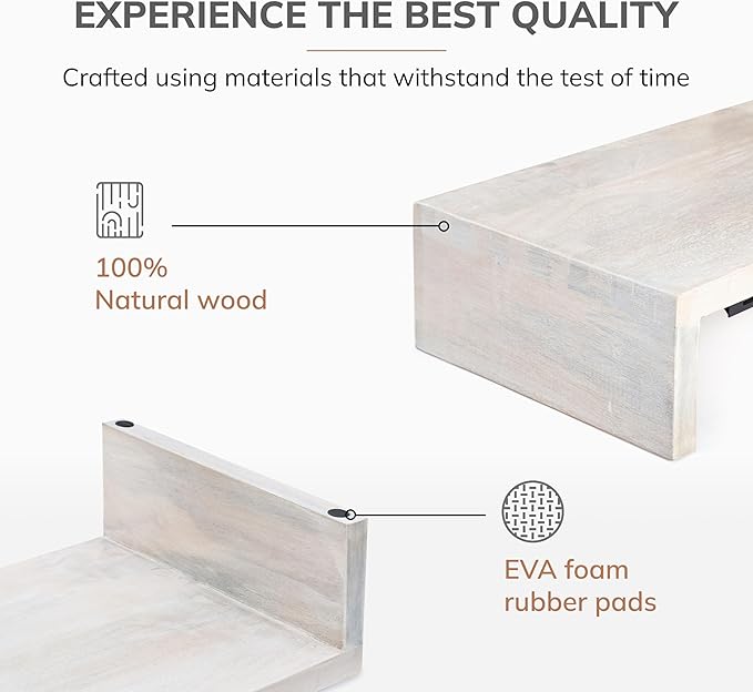 Anji Mountain Wooden Monitor Stand - Elegant Monitor Riser,Perfect Monitor Stand for Desk Organization, Durable Wood Construction monitor stands,Enhances Ergonomics and Workspace Efficiency,White Wash