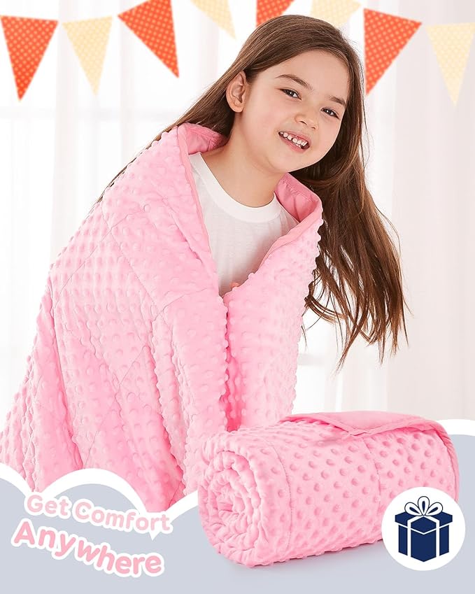 Kivik Weighted Blanket 5 lbs, Small Minky Dotted Blankets, Soft Heavy Blanket Throw, Machine Washable, 36 x 48 Inches Pink