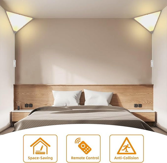 2 Pack Corner Light with 9W LED Bulb and Remote, 3 Color Temperature Corner Lamp, Dimmable Plug in Pendant Lights for Ceiling with Acrylic Shade, Plug in Ceiling Light for Living Room, Bedroom