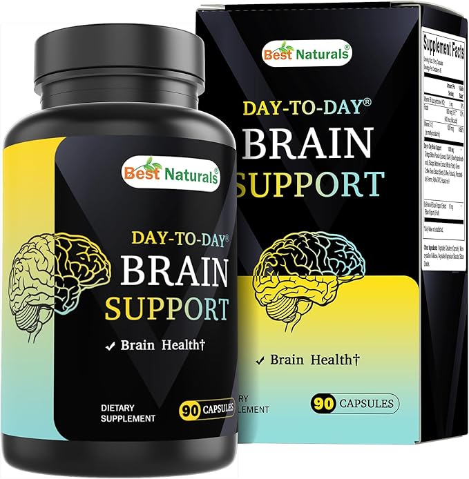 Best Naturals Day-to-Day Brain Support Supplement with Ginkgo Biloba, DMAE, Bacopa, Green Coffee, Phosphotidyl Serene, Alpha GPC, Huperzine A, Folate, B6, & B12 90 Veg Capsules
