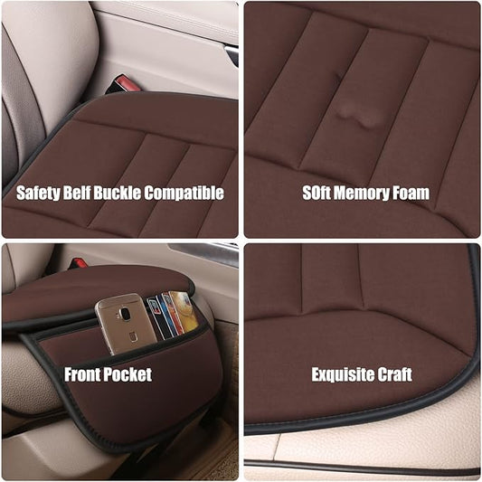 Premium Car Seat Cushion, Driver Cushion with Comfort Memory Foam & Non-Slip Rubber Bottom, Car Seat Pad Works with 95% of Vehicles and Office Chair or Home (Brown)