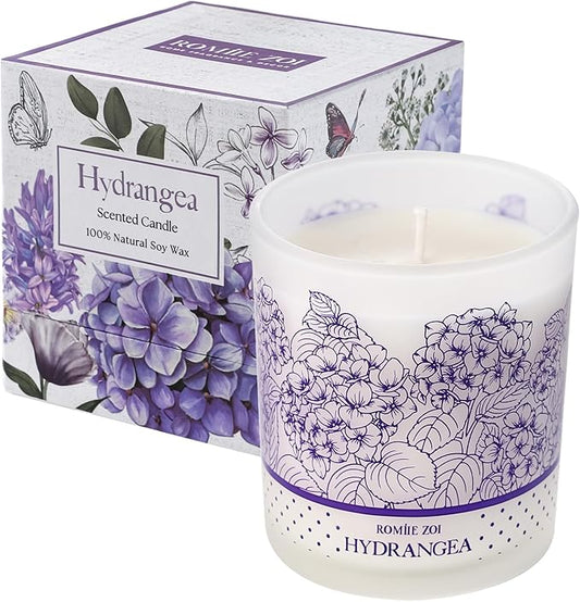 Scented Candle - Hydrangea - 6oz Aromatherapy Soy Wax Jar Candle for Home, Gifts for Women - 170g