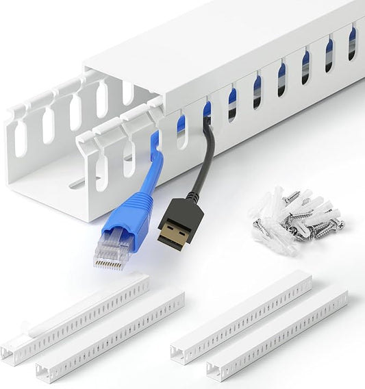 66in(4X L16.5in) Professional Server Rack Cable Management Raceway, H1.4in x W1.6in Cable Raceway Kit, Electrically Safe PVC Open Slot Wire Raceway for Under Desk/Computer/Network Cords, White