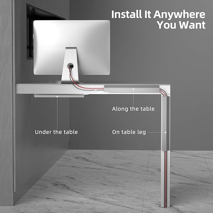 YECAYE 157in Cable Management, Cord Organizer,Easy Install Self-Adhesive Cable Organizer,Cord Management, Desk Wire Holder for Office Organization,Child and Pet Proofing, Grey