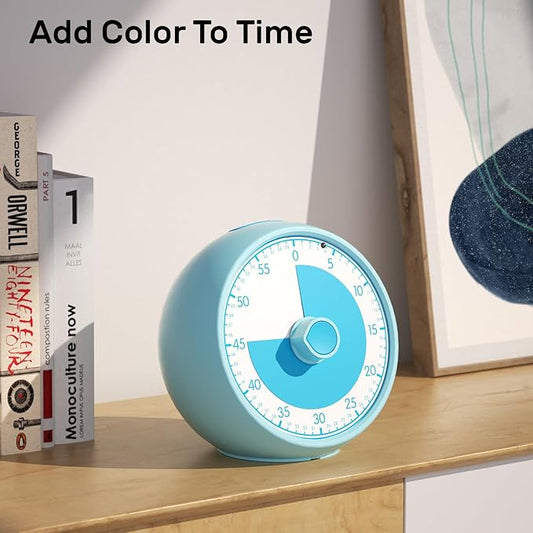 Visual Timer 60-Minute, Kids Timer for Homeschool Desk, Time Management Tools with Silent Operation, Timer for Kitchen Office Classroom (Blue)