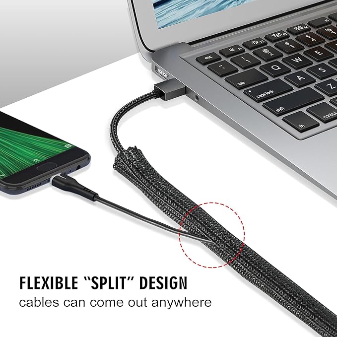 10ft - 1/2 inch Cord Protector Cable Sleeve Split Wire Loom Tubing for Power Cord Audio USB Cable, Cord Sleeve Cable Management for TV Computer, Cord Protectors from Pets Chewing, Black