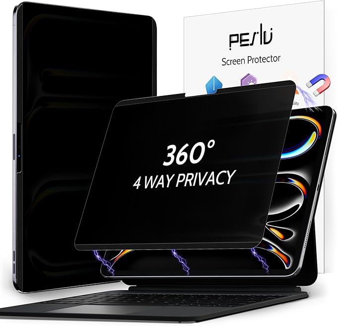 4-Way Magnetic Privacy Screen for iPad Pro 11 Inch 5th (2024, M4),360 Removable Anti Blue Light Glare Spy Private Filter, High Sensitive Bubble-Free Easy Install Black Security Screen Protector