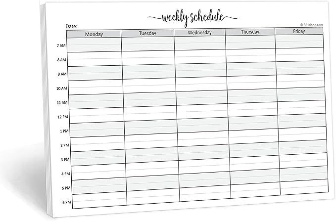 321Done Weekly Schedule Planning Notepad - 50 Sheets (5.5x8.5) – Hourly Appointment Productivity Weekly Planner Tear-Off Note Pad - Cute Simple Script Half-Letter Small Size - Made in USA