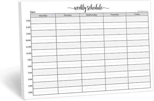 321Done Weekly Schedule Planning Notepad - 50 Sheets (5.5x8.5) – Hourly Appointment Productivity Weekly Planner Tear-Off Note Pad - Cute Simple Script Half-Letter Small Size - Made in USA