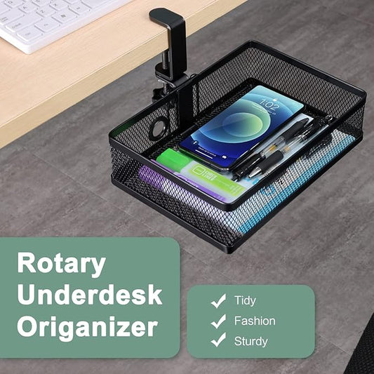 ROSYLINE Drawer Under Desk Storage Organizer, Clamp on Desk Drawer, Under Desk Storage, Clamp Drawer Basket, Hanging Desk Storage, Under Desk Mount Tray, Suitable for Multiple Scenes (Black)