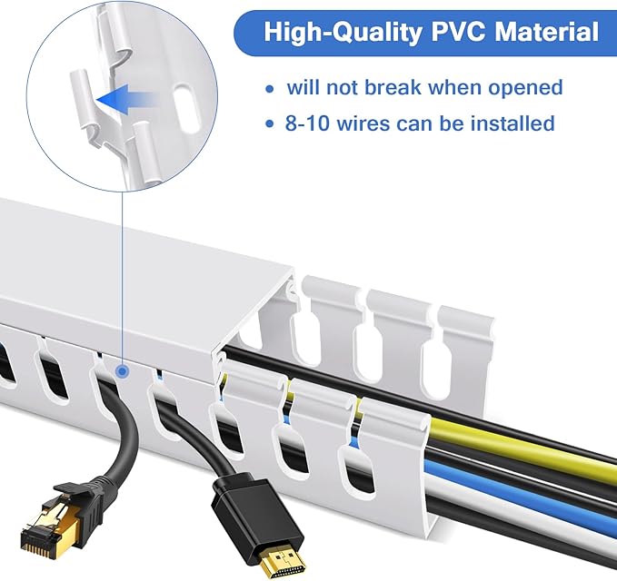 Cable Duct Management Raceway Kit, 62.8" (4 x 15.7) Server Rack Cable Management, Cable Management for Hide Network HDMI VGA Cable, Open Slot Cable Track Desk Wire Channel, Cable Raceway White 4 Pack