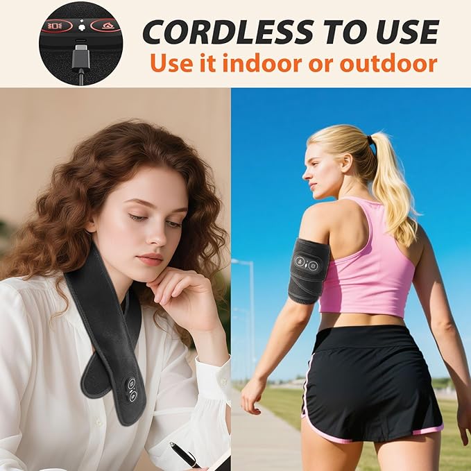 Neck Heating Pad for Neck Pain Electric, Neck Massager with Heat, Heated Neck Wrap Cordless with 660nm 850nm Red Light Heats, Neck Warmer Brace