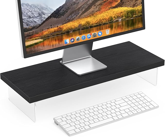Monitor Stand Riser, Wood & Acrylic Computer Monitor Stand Desk Desktop Organizer Table for Home, Office Workspace, Laptop Riser, Printer, PC & TV Screen Riser