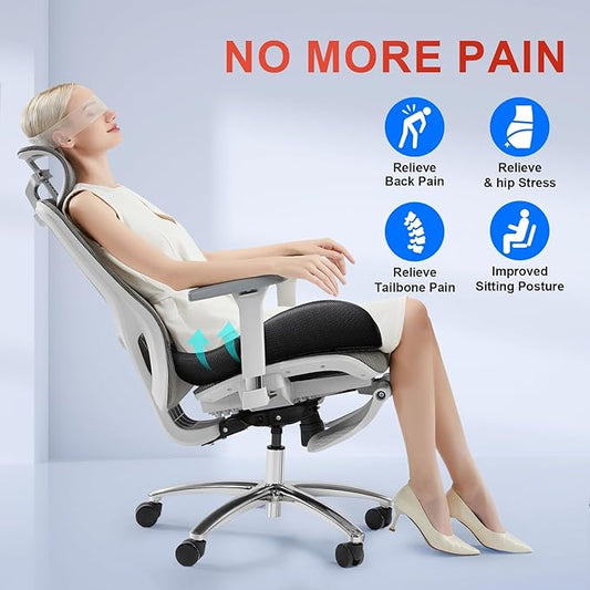 A-Pce Large Memory Seat Cushion for Office Chair Pressure Relief Sciatica & Tailbone Pain Relief Memory Foam Firm Coccyx Pad for Long Sitting, for Office Chair, Gaming Chair and Car Seat, Black