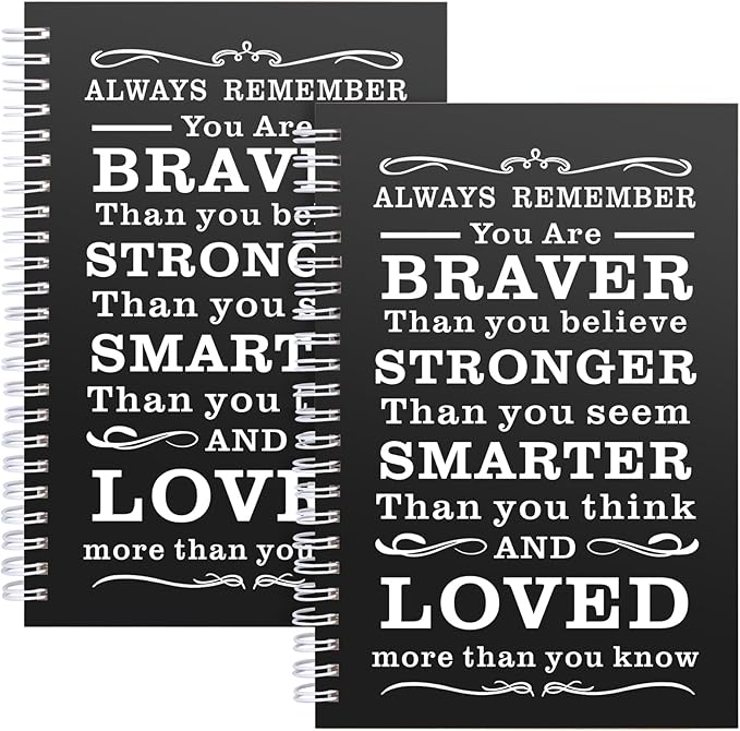 2 Pcs A5 Spiral Notebook,Inspirational Journal,Motivational Journal for Women Men,100 Pages Lined Spiral Journal Notebook College Ruled Daily Diary for School,Travel,Business,Work (Always-Black)