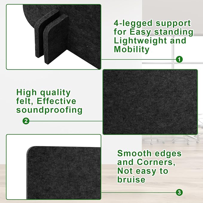 Kisston 6 Pack Acoustic Desk Divider Desk Partition 24 x 24" Stand Up Freestanding Desk Privacy Panel Noise and Visual Distractions Reducing Table Divider for Student Reception Area Office(Dark Gray)