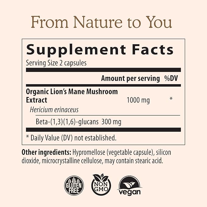 Lions Mane Mushroom Cognition (120 Capsules) Lions Mane Mushroom Powder Extract Capsules | Brain Supplement, Brain Vitamins, Focus Supplement