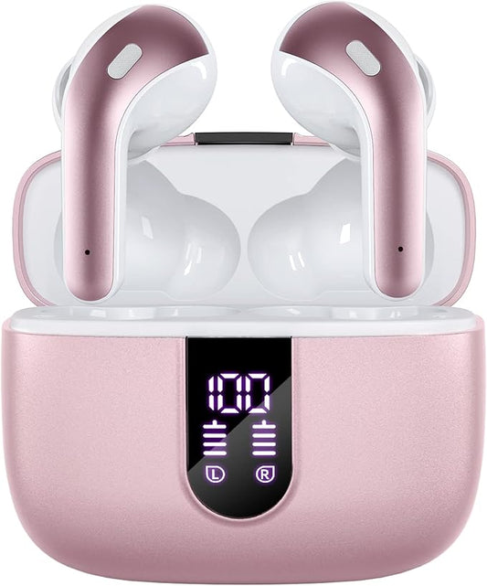 TAGRY 2 Sets X08 Pink and Forest Green Bluetooth Headphones True Wireless Earbuds 60H Playback Ear Buds with Wireless Charging Case in-Ear Earbuds with Mic