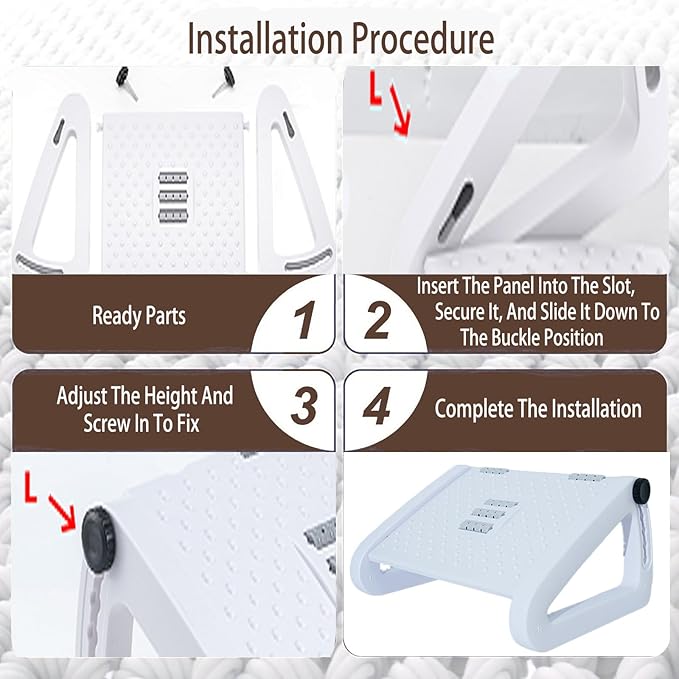 Under Desk Foot Rest for Office, Adjustable Ergonomic Accessories Portable Small Foot Stool Massager, Computer Foot Hammock Rest for High Gaming Chair Tall Footrest for Couch(White)