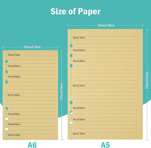 OMEYA A6 Refill Paper, 320 Pages A6 Loose Leaf Paper 6 Hole Notebook Refills for 6 Ring Refillable Binder Notebook Planner Diary Journals Painting Personal Organiser-Line Pages