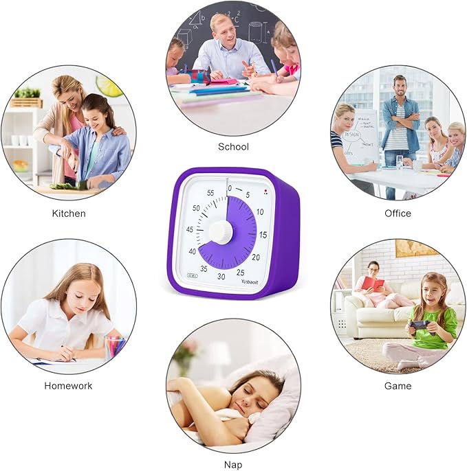 Yunbaoit Upgraded Visual Timer with Protective Case, 60 Minute Silent Countdown Timer for Kids and Adults Clock Time Management Tool(Purple)