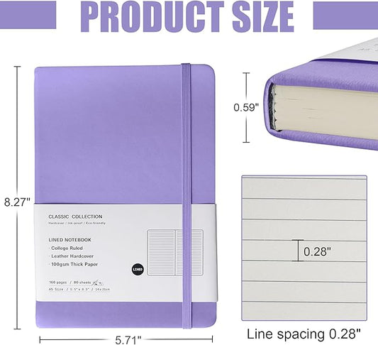 Lined Journal Notebook, 6Pack(Mauve), 160 Pages, Medium 5.7 inches x 8 inches - 100 gsm Thick Paper, Hardcover