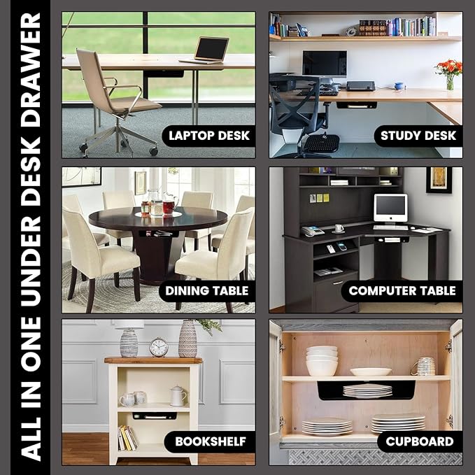 Under Desk Storage Shelf | Under Desk Drawer | Plastic Drawer Storage | Drawers for Office Tables, Workstations and Sit Stand Workspaces | Under Table Drawers for Office Organization