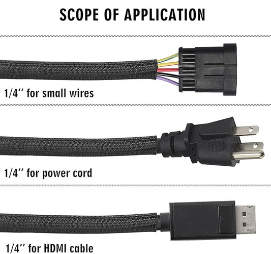 10ft - 1/4 inch Cord Protector Cable Sleeve Split Wire Loom Tubing for Power Cord Audio USB Cable, Cord Sleeve Cable Management for TV Computer, Cord Protectors from Pets Chewing, Black