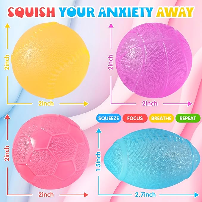 Fidget Toys Stress Balls for Kids & Adults - 4Pack Malt Sugar Squishy Fidget Toys, Slow Rise Gel Ball, Stretchy Squeeze Stress Relief Balls for Anxiety/Therapy/Classroom, Slow-Rise Sensory Toys