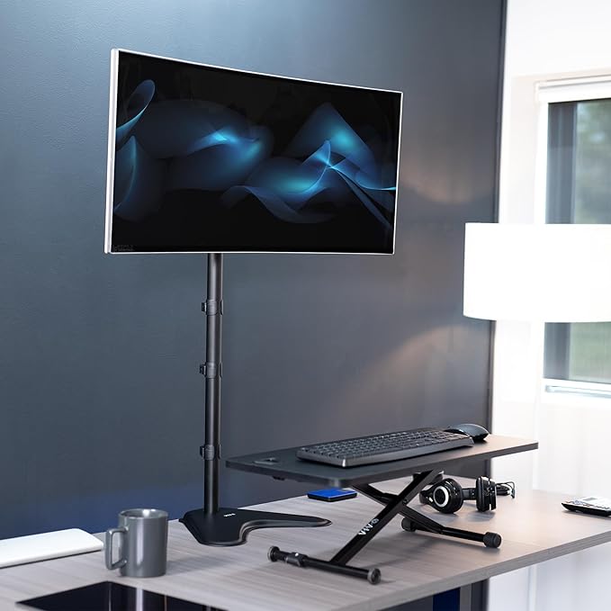 VIVO Extra Tall Single LCD Computer Monitor Free-Standing Adjustable Desk Stand for 1 Screen up to 27 inch, STAND-V011H